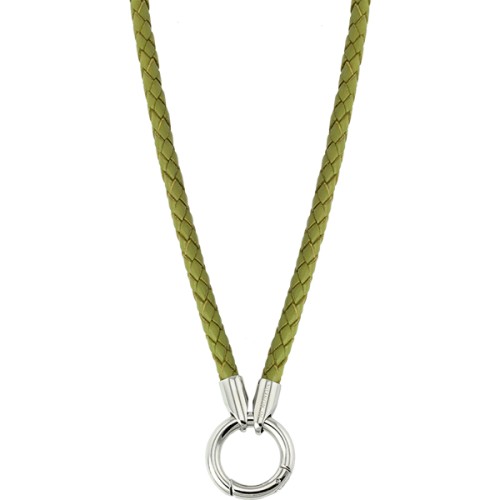 Mi Moneda leather steel green 80 necklace - NEC-04-11-80