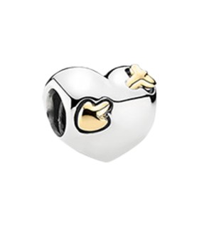 Pandora moments 925 sterling silver 14ct yellow gold heart charm - 791171