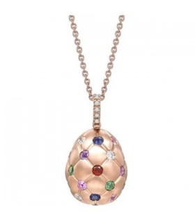 Fabergé Treillage Brushed RG & Multicoloured Gemstone Egg Pendant - 158FP304