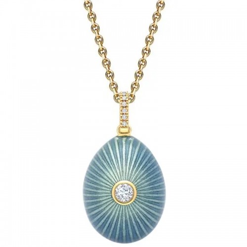 Fabergé Heritage 18ct Yellow Gold Diamond blue Egg Pendant - 4351