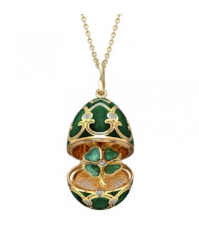 Fabergé Heritage Gold & Diamond Green Enamel Clover Surprise Locket - 3572