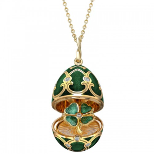 Fabergé Heritage Gold & Diamond Green Enamel Clover Surprise Locket - 3572